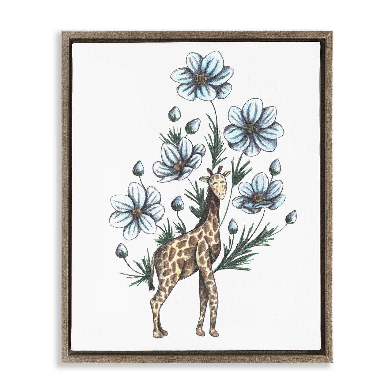 Stupell Industries Giraffe with Flower Blossoms Floating Frame, design by Cecilia Battaini